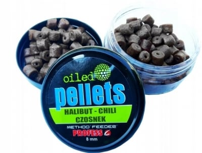 Пелети с дупка Profess Oiled Method Feeder Pellet 8mm 50g Халибут Чили Чесън